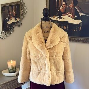 Genuine Rex Rabbit Fur Designer Trilogy cropped jacket coat S M ivory tan cream